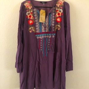 NWT purple floral embroidered tunic dress/shirt